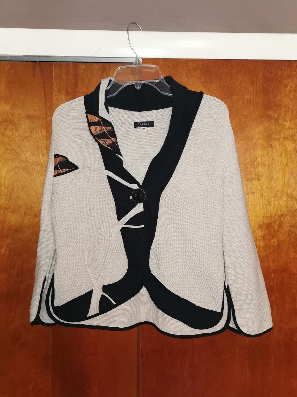 Vintage Jaskar Women's Leave Knit Jacket Black White Size M